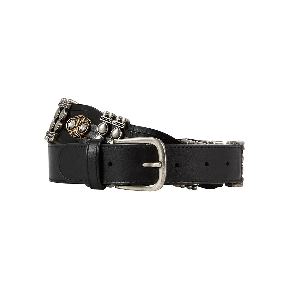 Two-Tone Metalwork Embellished Leather Belt