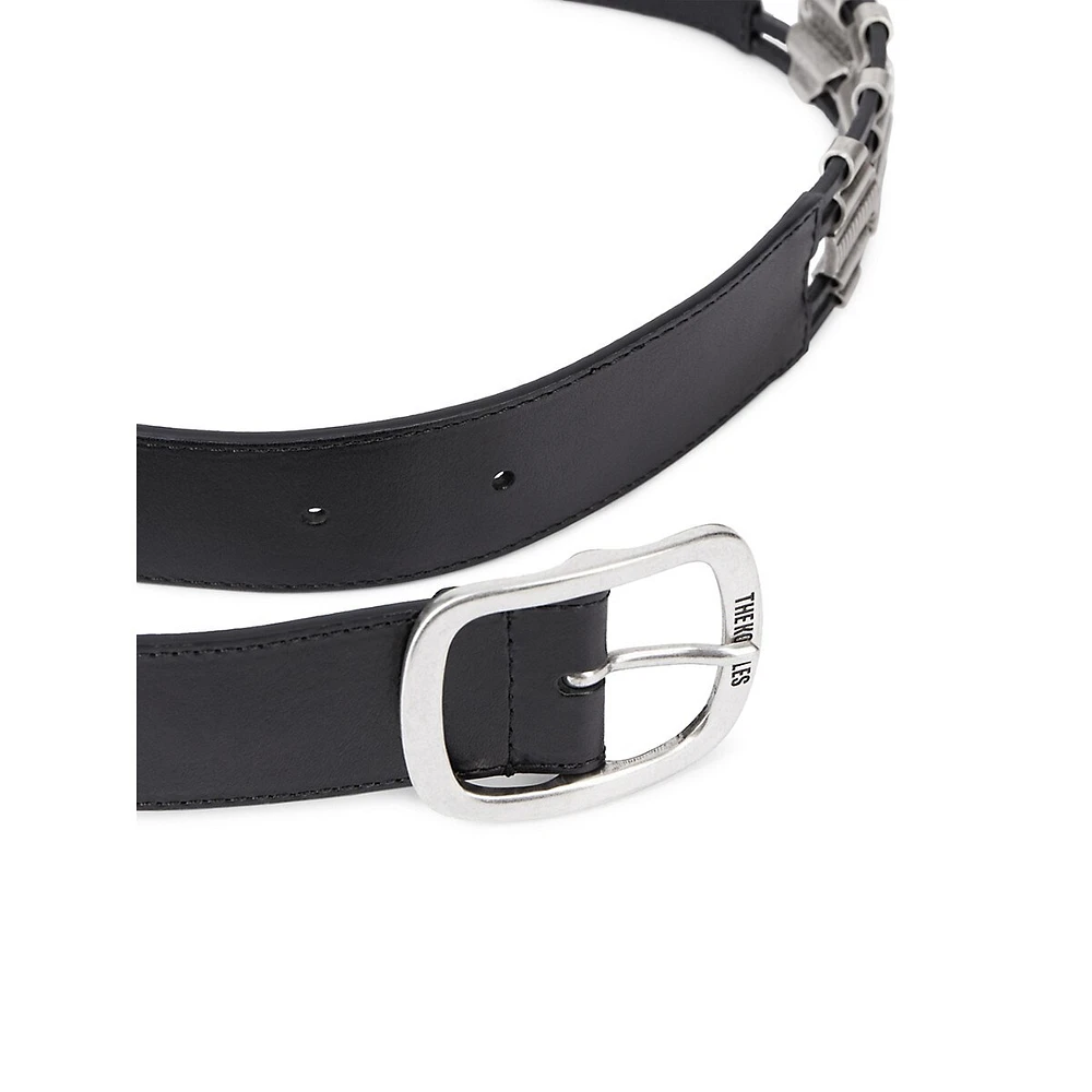 Metallic-Insert Smooth Leather Belt