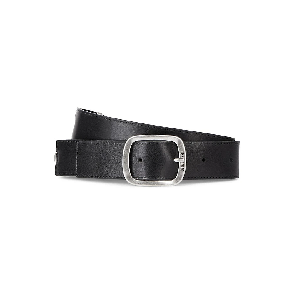 Metallic-Insert Smooth Leather Belt