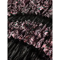 Printed Sheer-Insert Pleated Assymetric Skirt