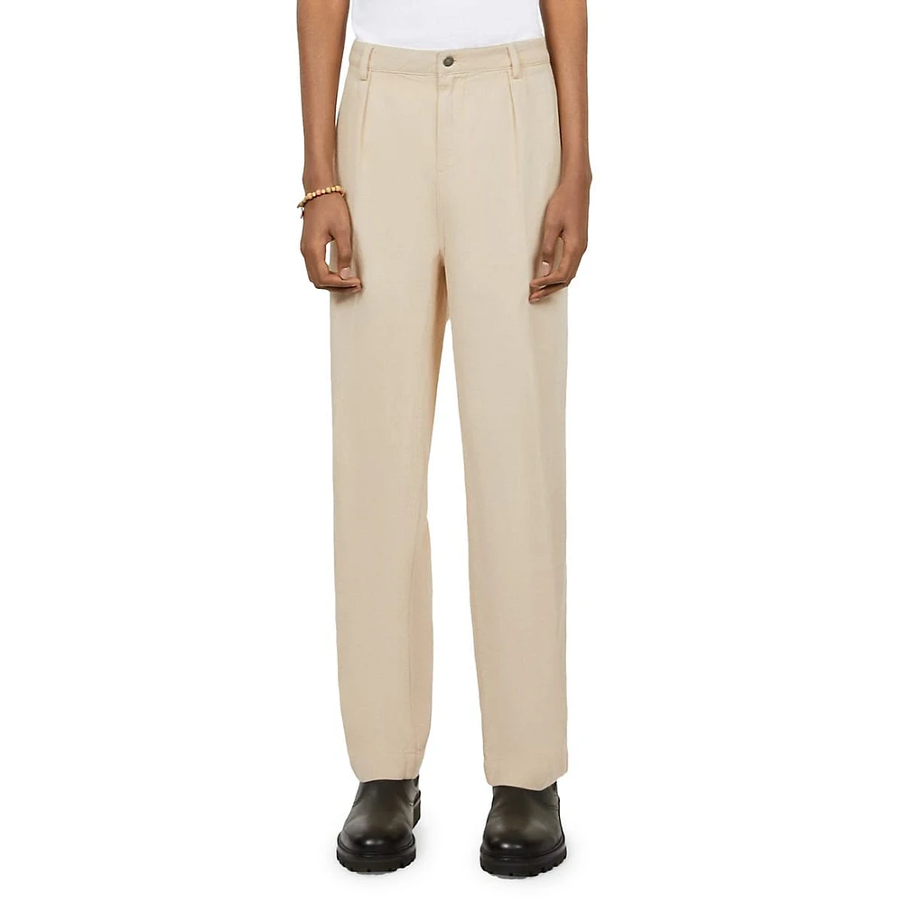 Pleated Cotton & Linen Trousers