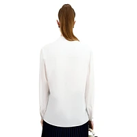 Silk Tuxedo-Collar Pleated Shirt