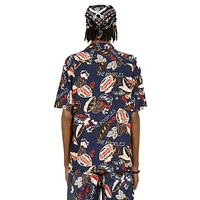 Multicolour Leaf-Print Short-Sleeve Camp Shirt