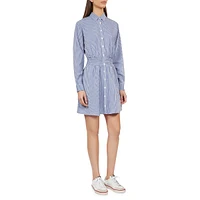 Striped Smocked-Waist Mini Shirt Dress