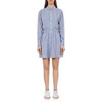 Striped Smocked-Waist Mini Shirtdress