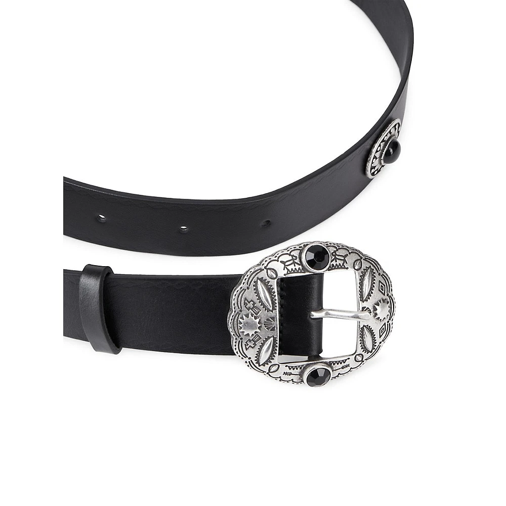 Black Leather Belt With Metallic Inserts