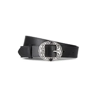 Black Leather Belt With Metallic Inserts