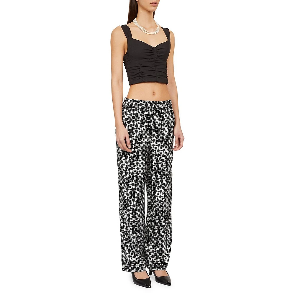 Geometric Chain-Print Pull-On Trousers