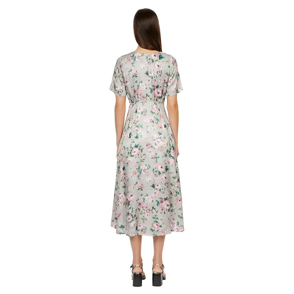 Floral Button-&-Loop Empire Midi Dress