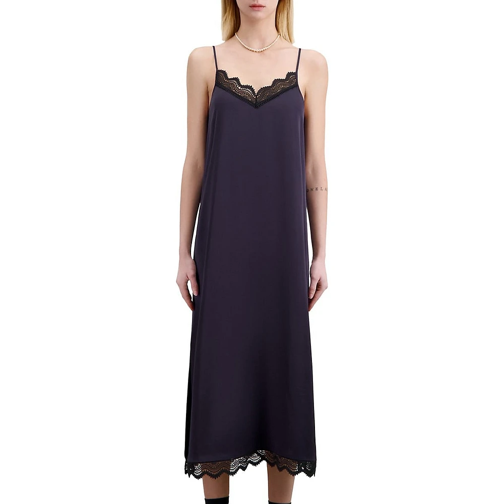 Lace-Trim Midi Slip Dress