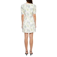 Floral-Pirnt Shirred Mini Dress