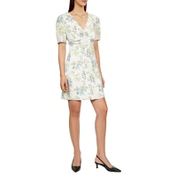 Floral-Pirnt Shirred Mini Dress