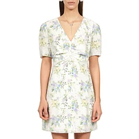 Floral-Pirnt Shirred Mini Dress