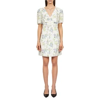 Floral-Pirnt Shirred Mini Dress