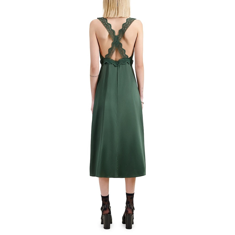 Lace-Trim Cutout Midi Slip Dress