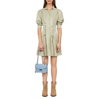 Long-Sleeve Lace-Up Mini Shirtdress