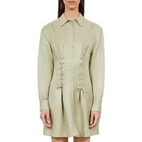 Long-Sleeve Lace-Up Mini Shirtdress