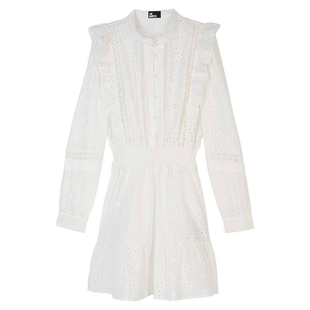 Long-Sleeve Eyelet-Embroidered Mini Dress