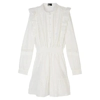 Long-Sleeve Eyelet-Embroidered Mini Dress