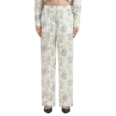 Floral-Print Pull-On Trousers