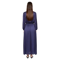 Long-Sleeve Elasticized-Waist Maxi Dress