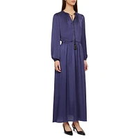 Long-Sleeve Elasticized-Waist Maxi Dress