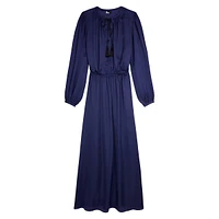 Long-Sleeve Elasticized-Waist Maxi Dress