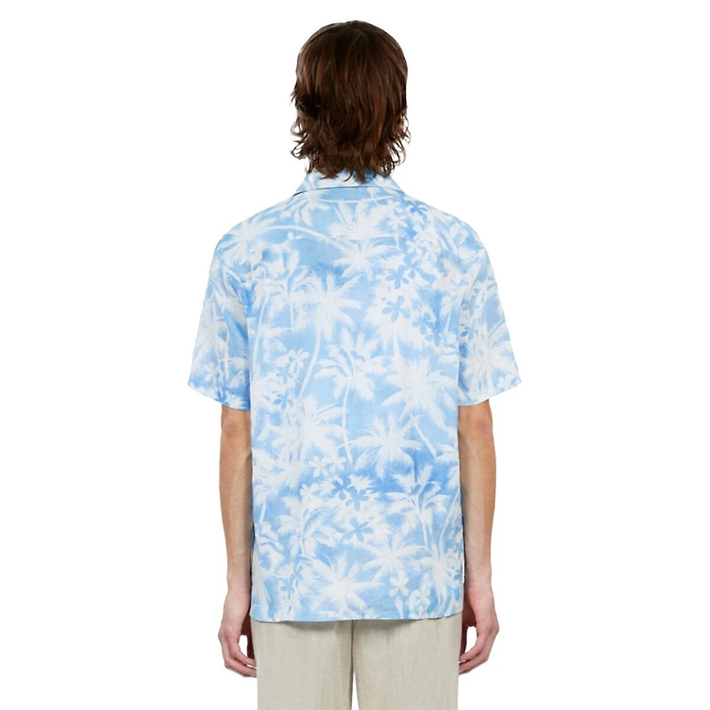 Palm-Print Linen-Viscose Camp Shirt