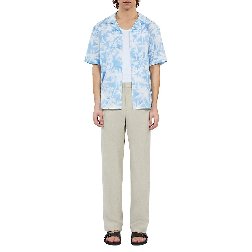 Palm-Print Linen-Viscose Camp Shirt