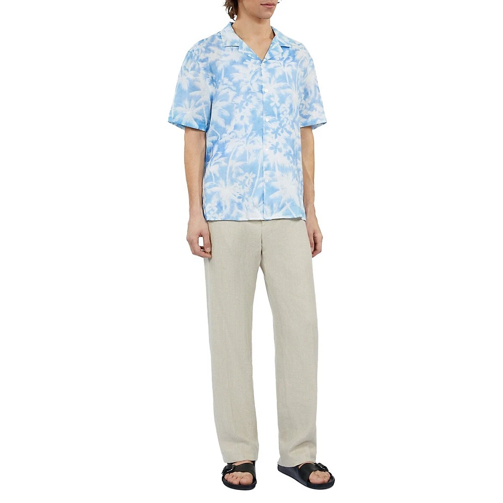 Palm-Print Linen-Viscose Camp Shirt