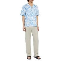Palm-Print Linen-Viscose Camp Shirt