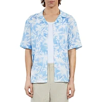 Palm-Print Linen-Viscose Camp Shirt