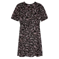 Paisley Floral-Print Puff-Sleeve Mini Dress