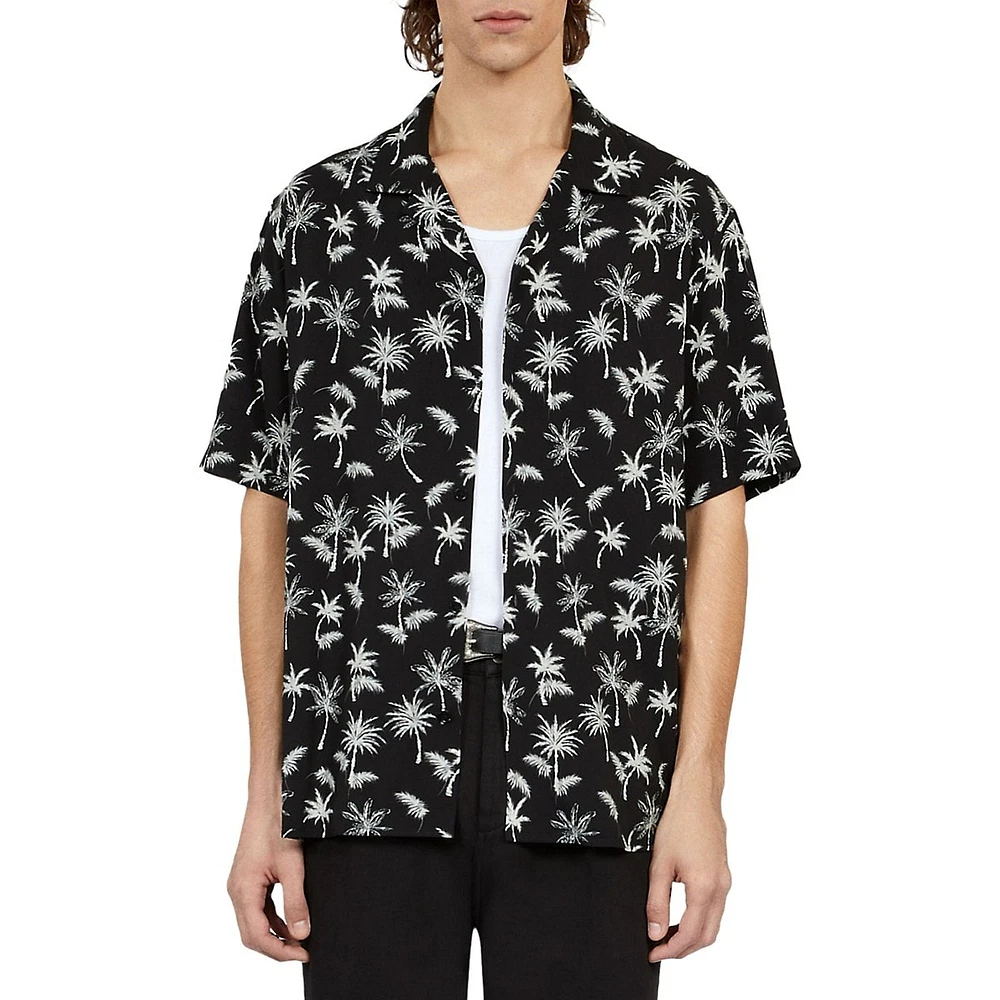 Palm-Print Viscose Camp Shirt