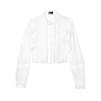 Long-Sleeve Eyelet-Embroidered Cropped Blouse