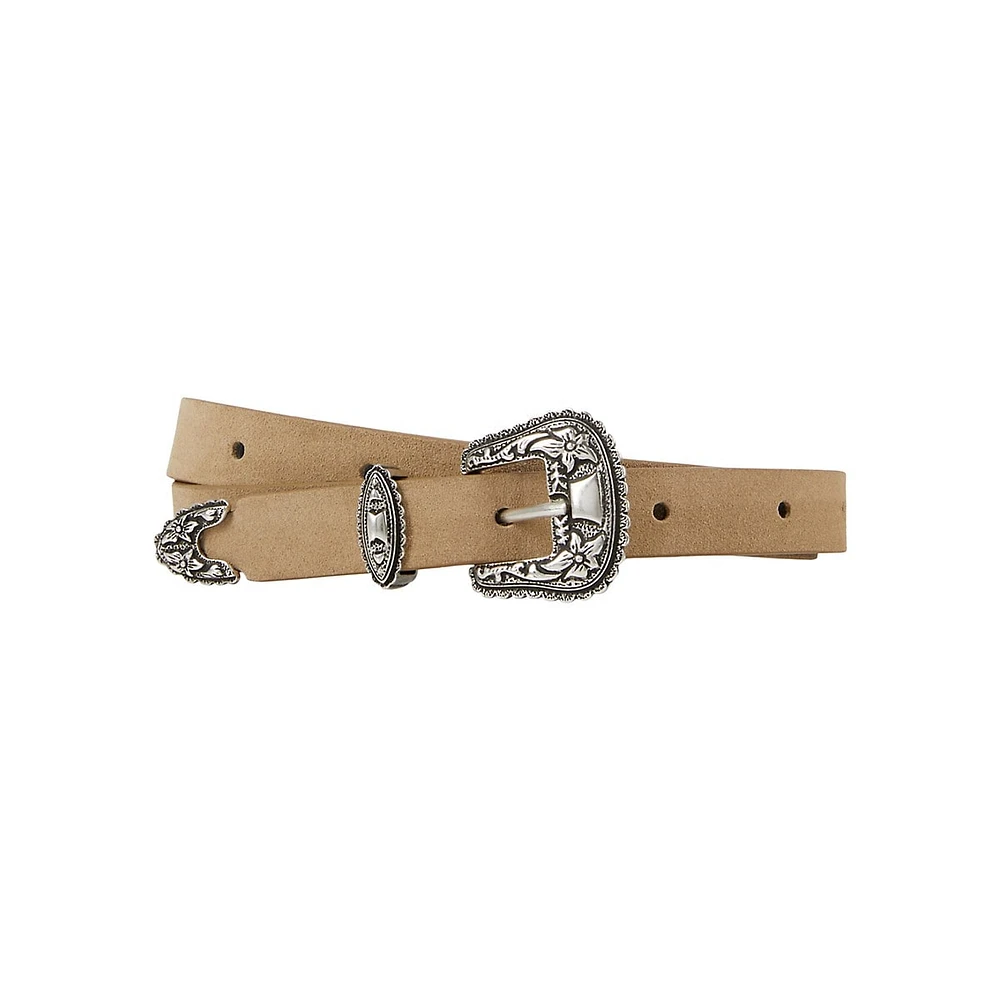 Western-Buckle Suede Leather Belt