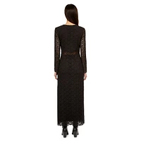 Guipure Lace Plunging Fitted Maxi Dress