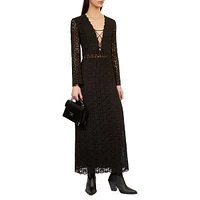 Guipure Lace Plunging Fitted Maxi Dress