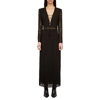 Guipure Lace Plunging Fitted Maxi Dress