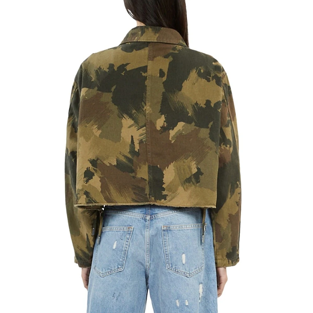 Short Camouflage Denim Cutoff Jacket