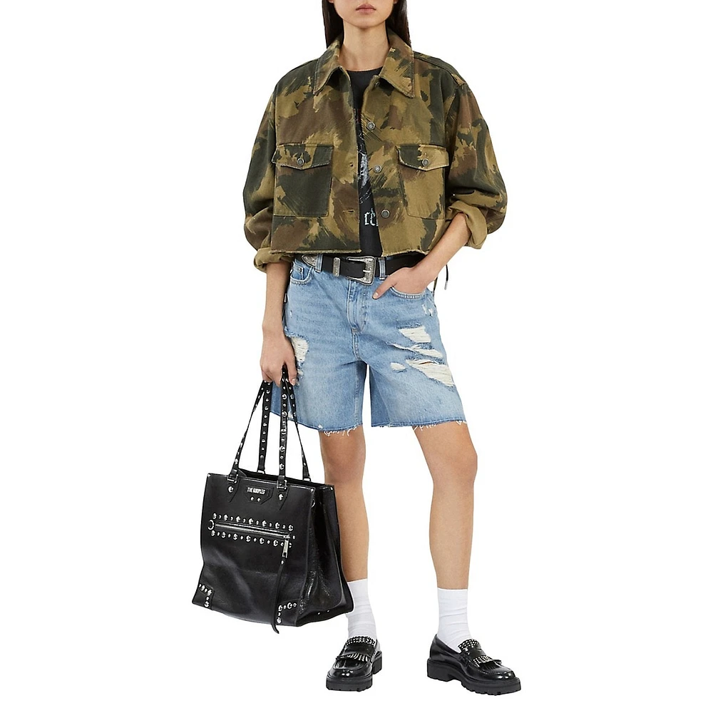 Short Camouflage Denim Cutoff Jacket