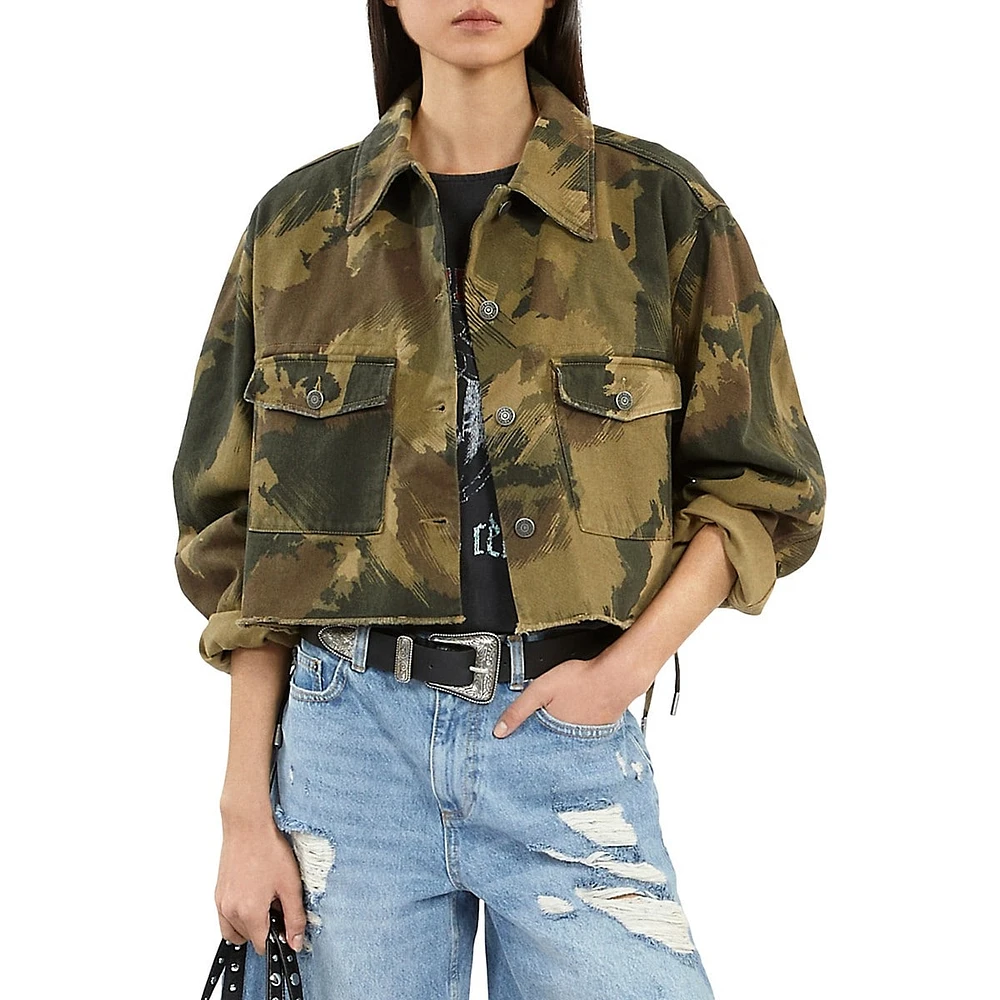 Short Camouflage Denim Cutoff Jacket