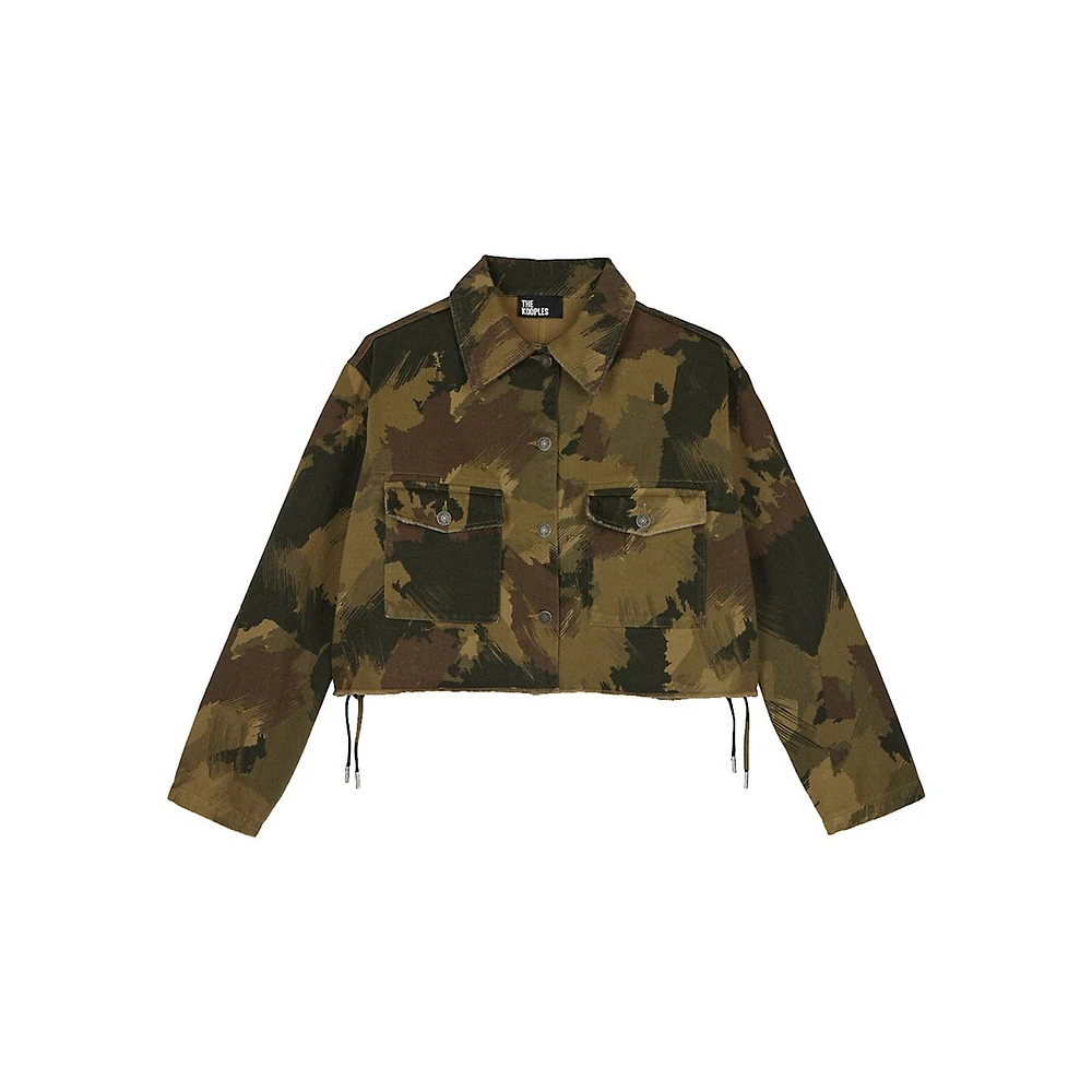 Short Camouflage Denim Cutoff Jacket