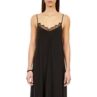 Lace-Trim Washed Silk High-Low Slip Dress