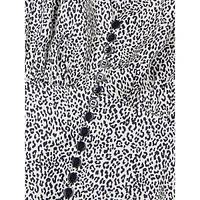 Leopard-Print Buttoned V-Neck Short Dress