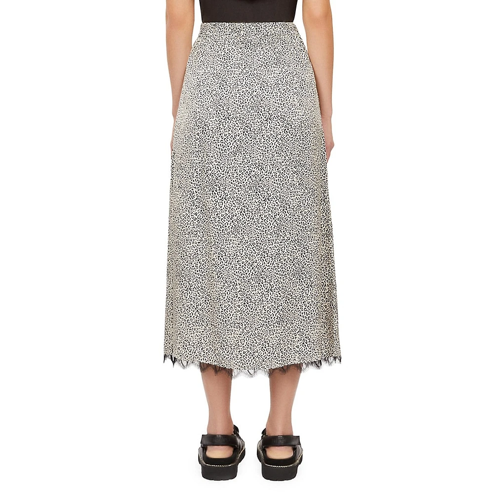 Leopard-Print Lace-Hem Maxi Skirt