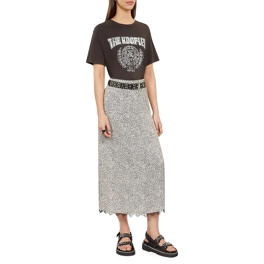 Leopard-Print Lace-Hem Maxi Skirt