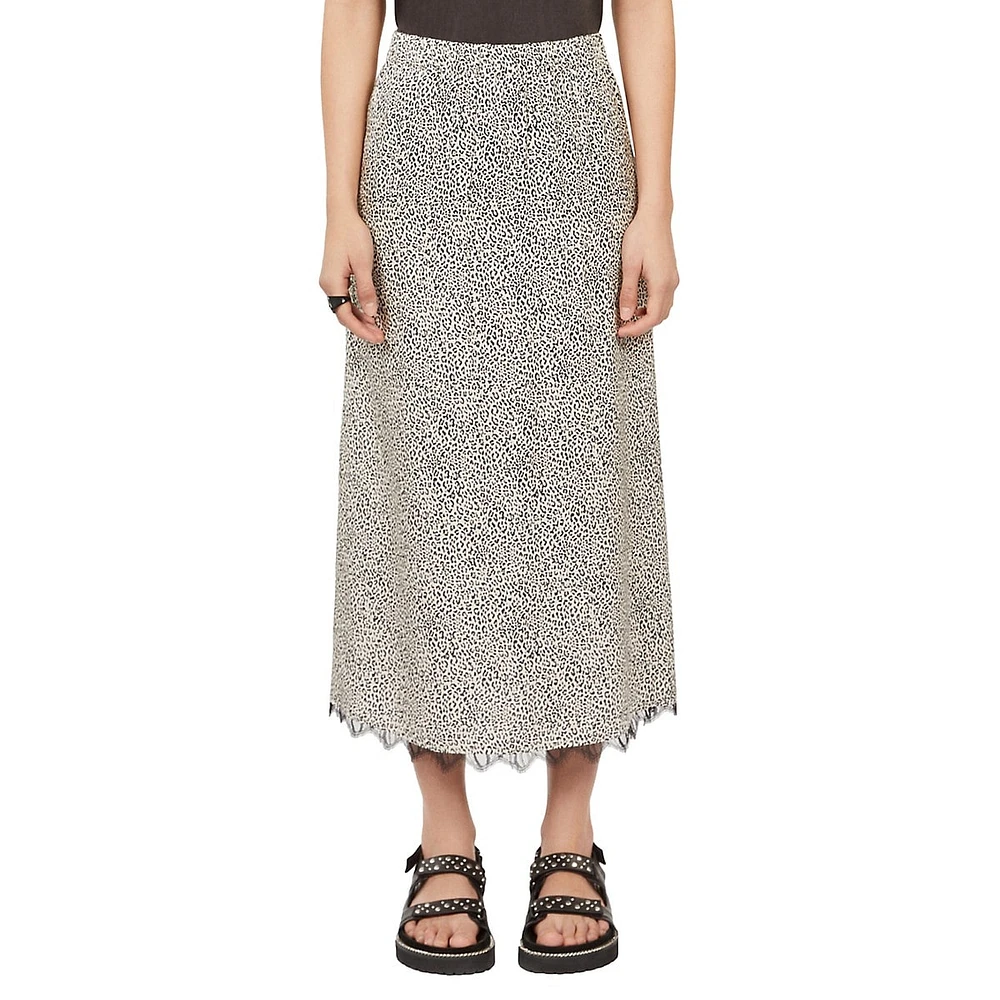 Leopard-Print Lace-Hem Maxi Skirt