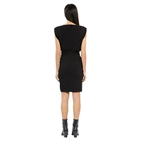 Ruched Drape-Shoulder Short Dress