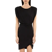 Ruched Drape-Shoulder Short Dress